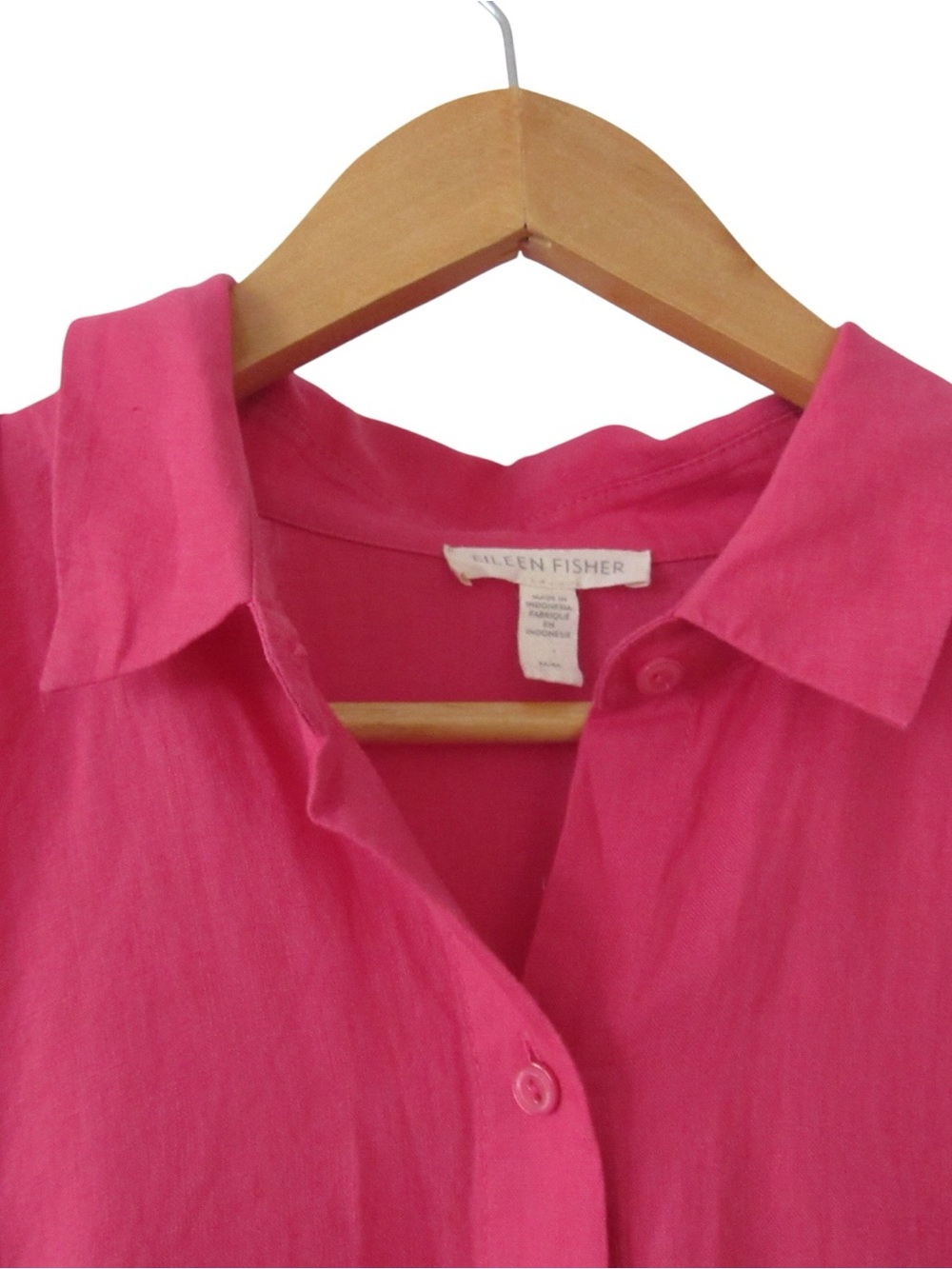 Eileen Fisher Hot Pink Long Sleeve Button Down Shirt Tunic Medium Organic Linen - Picture 3 of 9